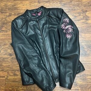 Harley-Davidson Ladies Black Leather Jacket with Purple/Pink Accents Size L